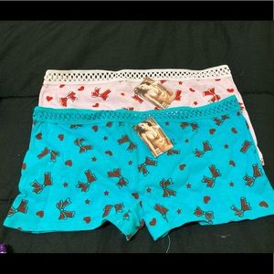 TWO PAIRS! New with tags cotton boyshorts with elastic waist! Size L.